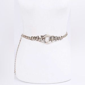 Silver Chunky Metal Chain Adjustable Waist Statement Belt